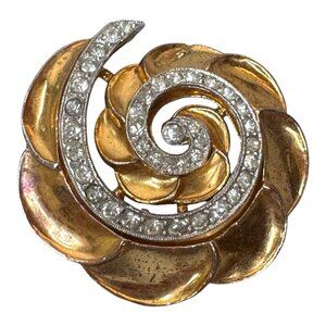 Vintage McClelland Barclay Nautilus Rhinestone Swirl Brooch Gold Tone Statement